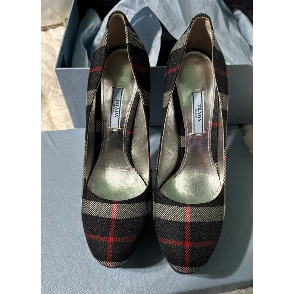 Prada Tartan Platform Heels